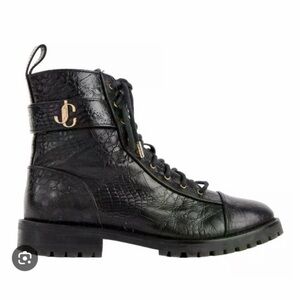 EUC JIMMY CHOO Black Croc Leather Cayo Combat Boots 43 12